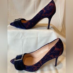 J. Crew 85MM Brocade Elsie Pump with bow RED NAVY